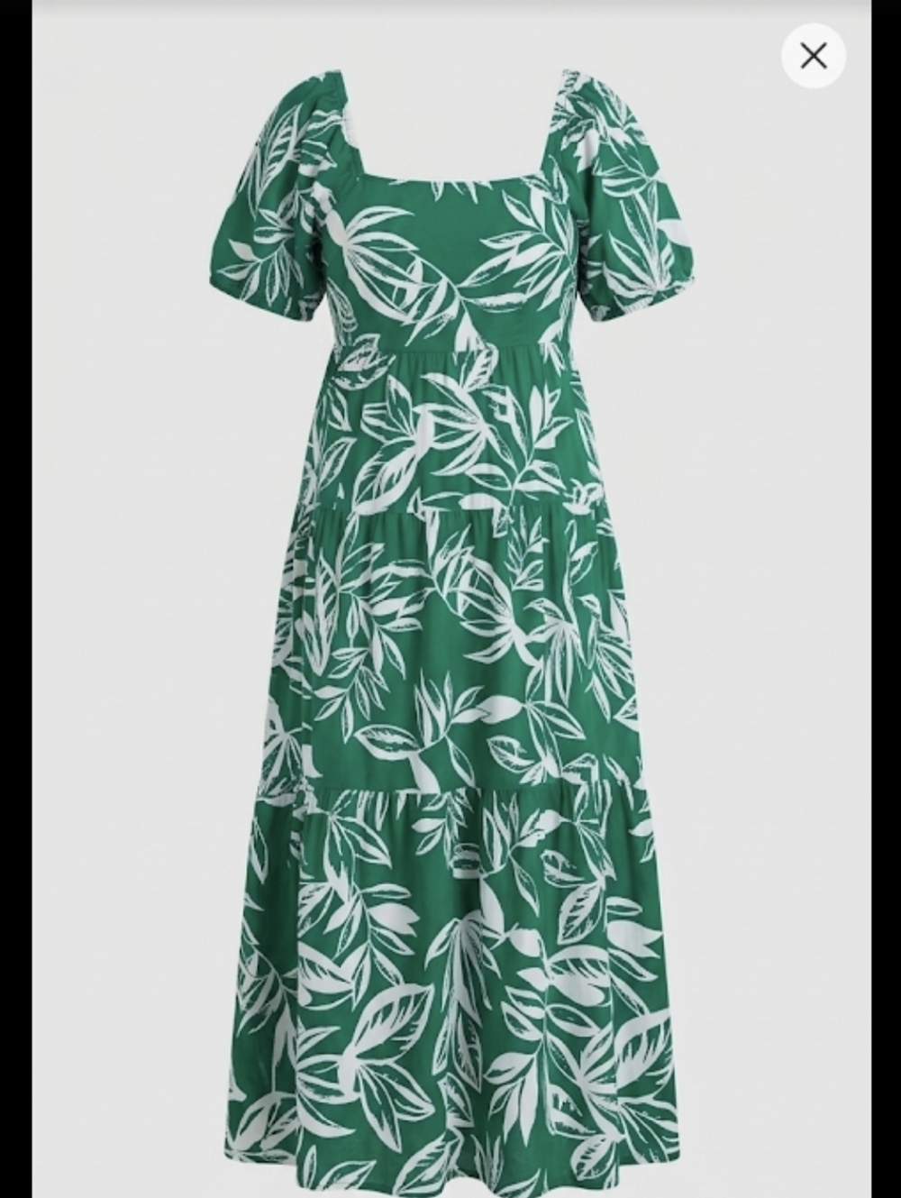 Green Leaf Print Cotton Midi Dress Size Large